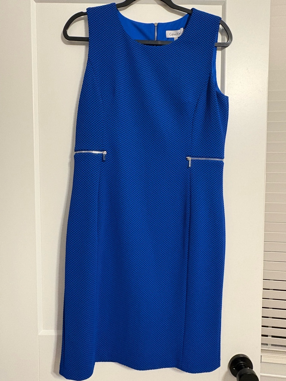 Calvin Klein Textured Sleeveless Sheath Dress in Cobalt Blue